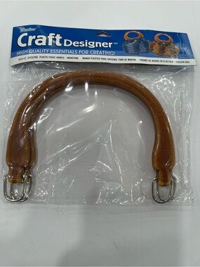 Pair VNTG Darice Craft Designer Plastic Woodtone Purse Handles Metal D-Rings NEW